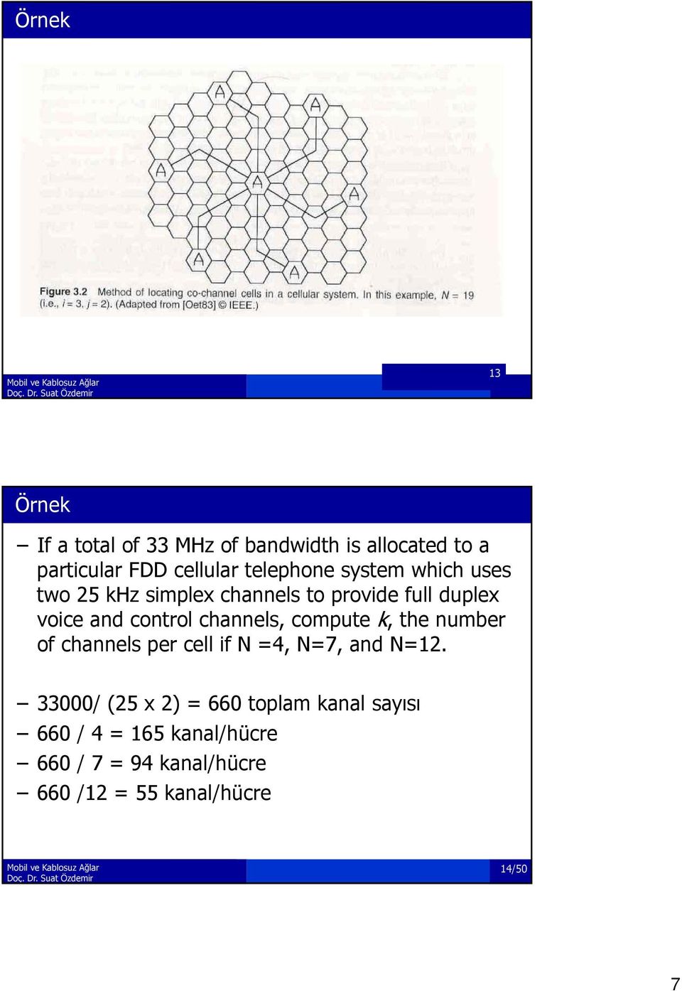 channels, compute k, k the number of channels per cell if N =4, N=7, and N=12.