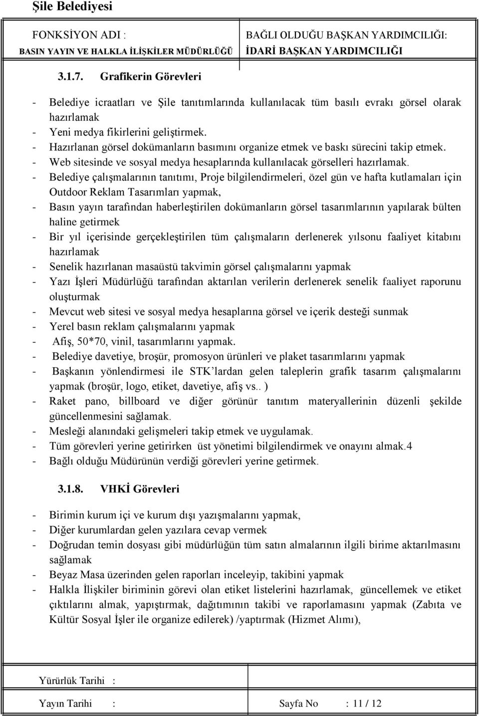 - Belediye çalışmalarının tanıtımı, Proje bilgilendirmeleri, özel gün ve hafta kutlamaları için Outdoor Reklam Tasarımları yapmak, - Basın yayın tarafından haberleştirilen dokümanların görsel