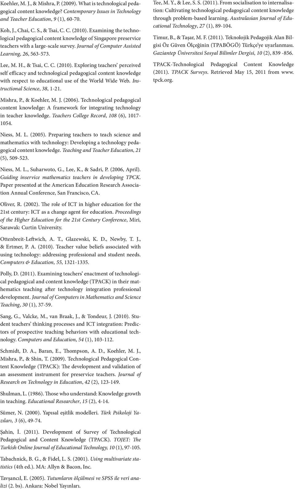 Exploring teachers perceived self efficacy and technological pedagogical content knowledge with respect to educational use of the World Wide Web. Instructional Science, 38, 1-21. Mishra, P.