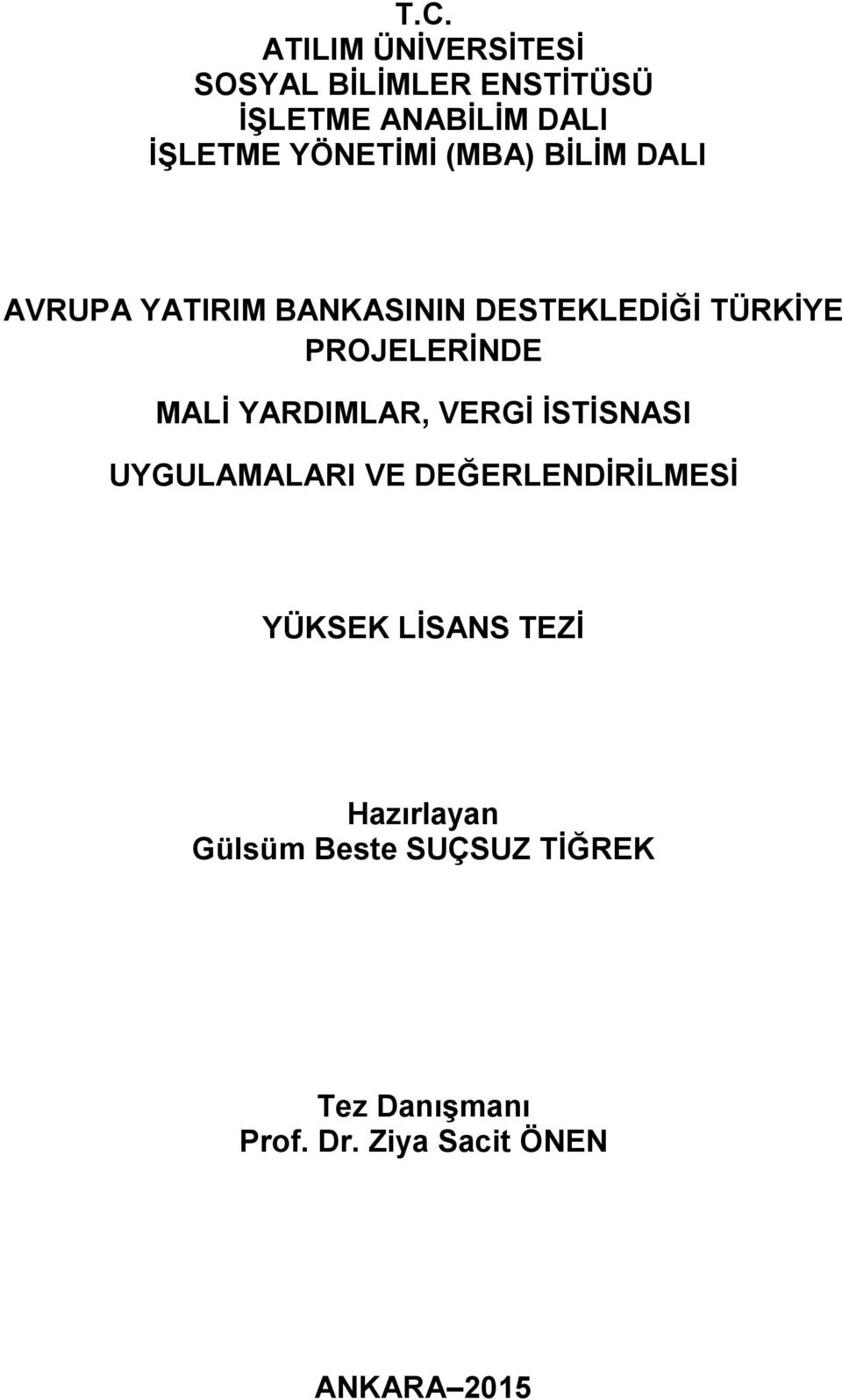 MALİ YARDIMLAR, VERGİ İSTİSNASI UYGULAMALARI VE DEĞERLENDİRİLMESİ YÜKSEK LİSANS TEZİ