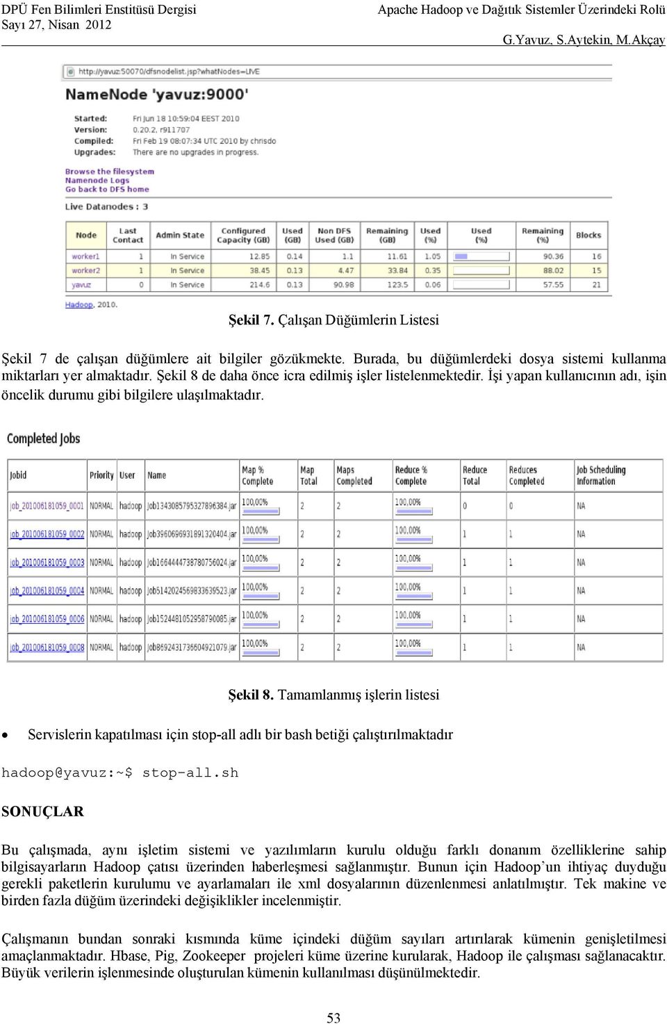 Tamamlanmış işlerin listesi Servislerin kapatılması için stop-all adlı bir bash betiği çalıştırılmaktadır hadoop@yavuz:~$ stop-all.