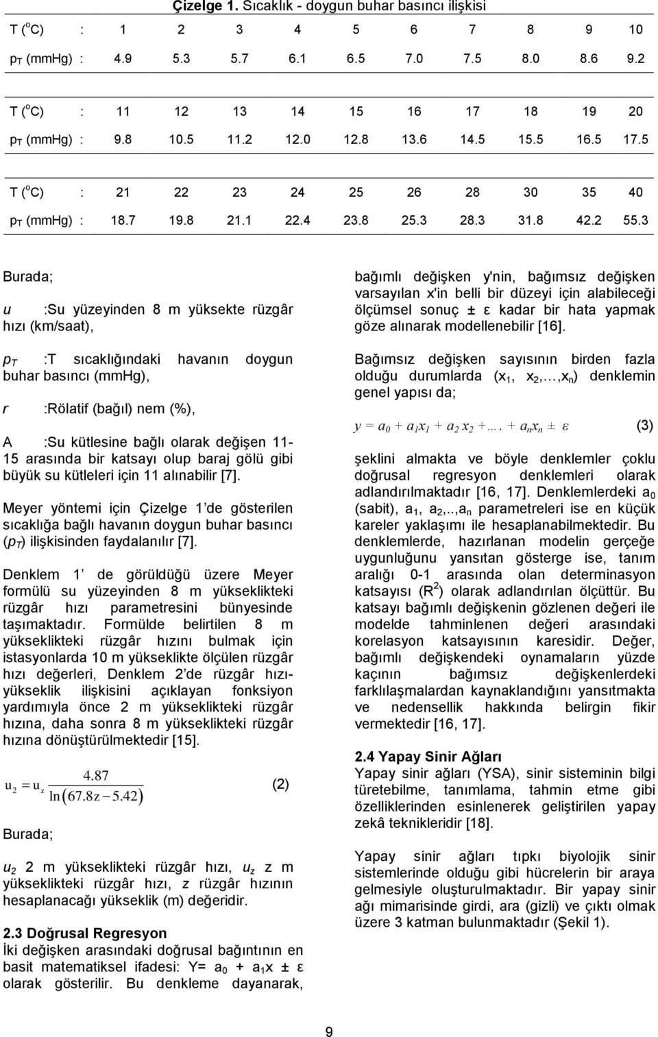 3 Burada; u :Su yüzeyinden 8 m yüksekte rüzgâr hızı (km/saat), p T :T sıcaklığındaki havanın doygun buhar basıncı (mmhg), r :Rölatif (bağıl) nem (%), A :Su kütlesine bağlı olarak değişen 11-15