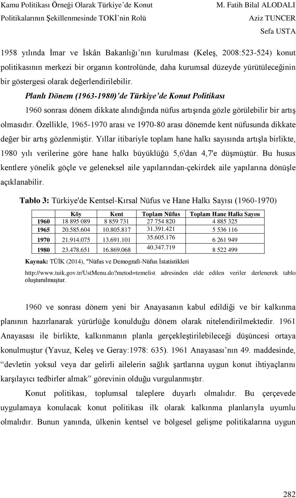 Özellikle, 1965-1970 arası ve 1970-80 arası dönemde kent nüfusunda dikkate değer bir artış gözlenmiştir.