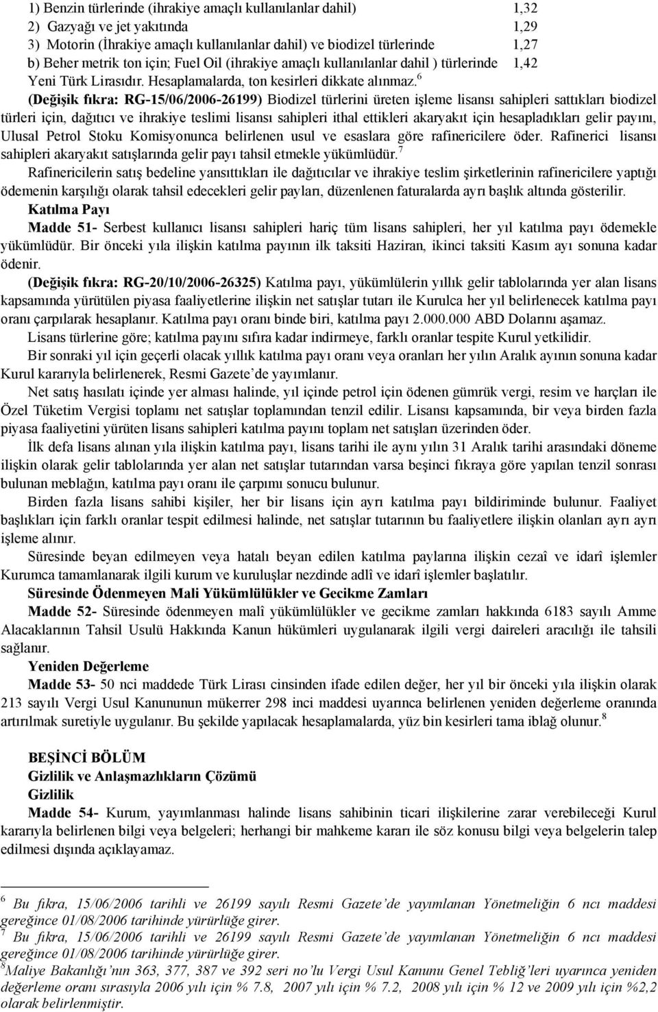 6 (Değişik fıkra: RG-15/06/2006-26199) Biodizel türlerini üreten işleme lisansı sahipleri sattıkları biodizel türleri için, dağıtıcı ve ihrakiye teslimi lisansı sahipleri ithal ettikleri akaryakıt