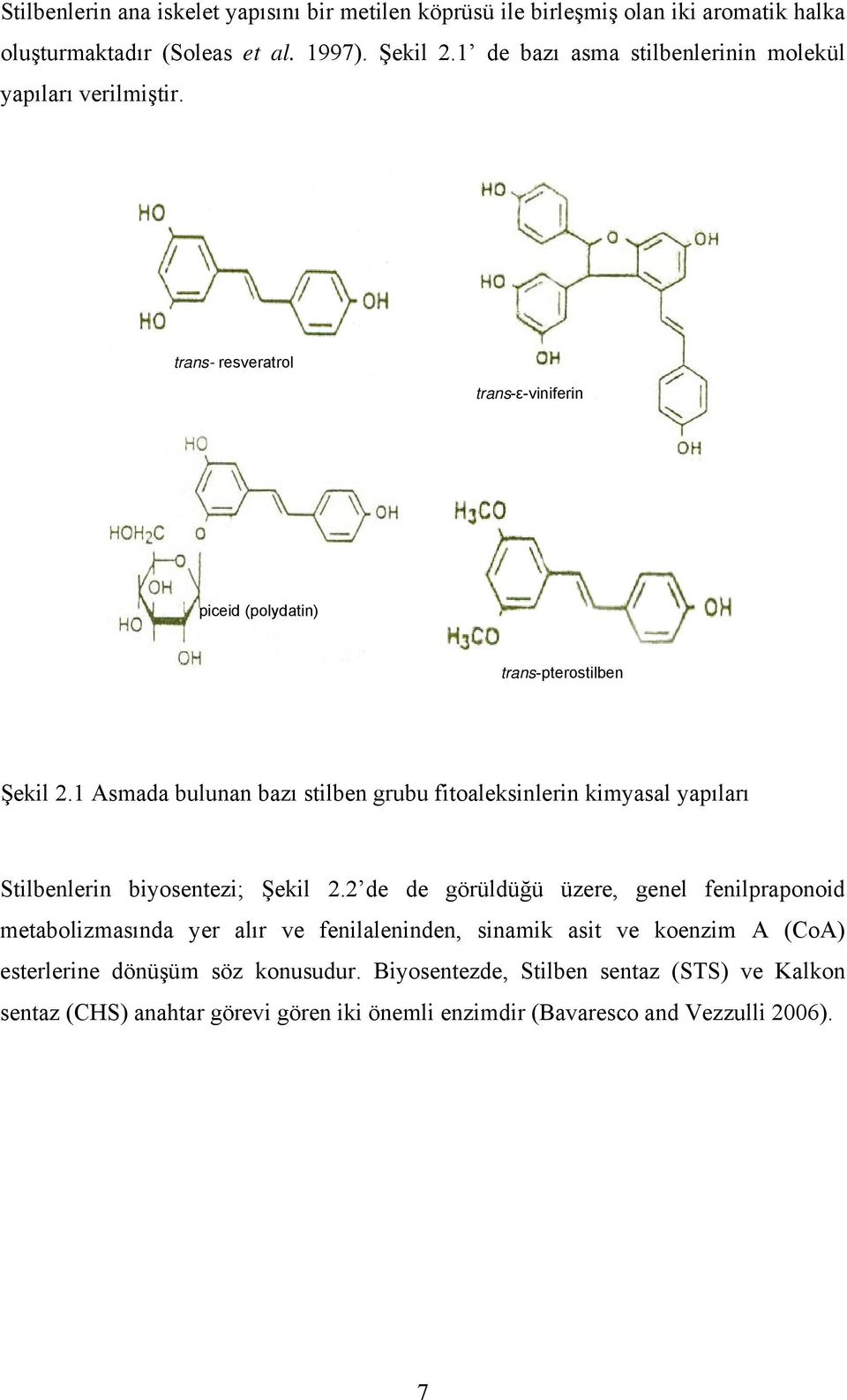 1 Asmada bulunan bazı stilben grubu fitoaleksinlerin kimyasal yapıları Stilbenlerin biyosentezi; Şekil 2.
