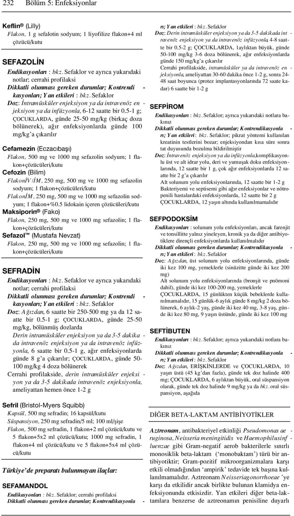 5-1 g; ÇOCUKLARDA, günde 25-50 mg/kg (birkaç doza bölünerek), a r enfeksiyonlarda günde 100 mg/kg a ç kar l r Cefamezin (Eczac bafl ) Flakon, 500 mg ve 1000 mg sefazolin sodyum; 1