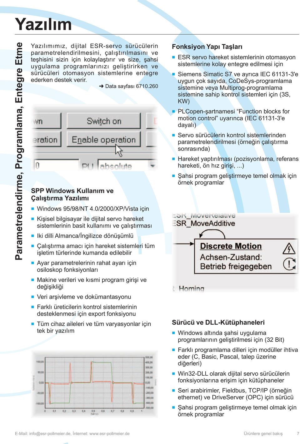 0/2000/XP/Vista için Kiþisel bilgisayar ile dijital servo hareket sistemlerinin basit kullanýmý ve çalýþtýrmasý Iki dilli Almanca/Ýngilizce dönüþümlü Çalýþtýrma amacý için hareket sistemleri tüm