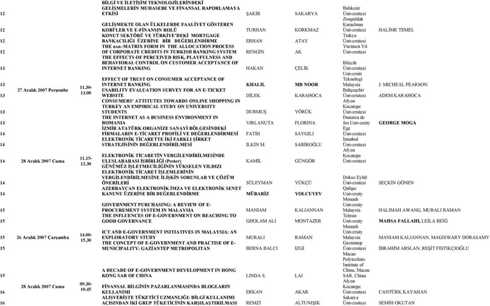 SEKTÖRÜ VE TÜRKİYE DEKİ MORTGAGE BANKACILIĞI ÜZERİNE BİR DEĞERLENDİRME ERHAN ATAY THE nxn MATRIX FORM IN THE ALLOCATION PROCESS OF CORPORATE CREDITS IN TURKISH BANKING SYSTEM RENGİN AK THE EFFECTS OF