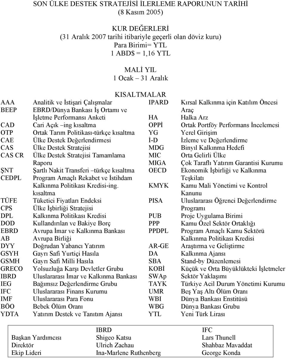 ve İşletme Performansı Anketi HA Cari Açık ing kısaltma OPPİ Ortak Tarım Politikası-türkçe kısaltma YG Ülke Destek Değerlendirmesi İ-D Ülke Destek Stratejisi MDG Ülke Destek Stratejisi Tamamlama MIC