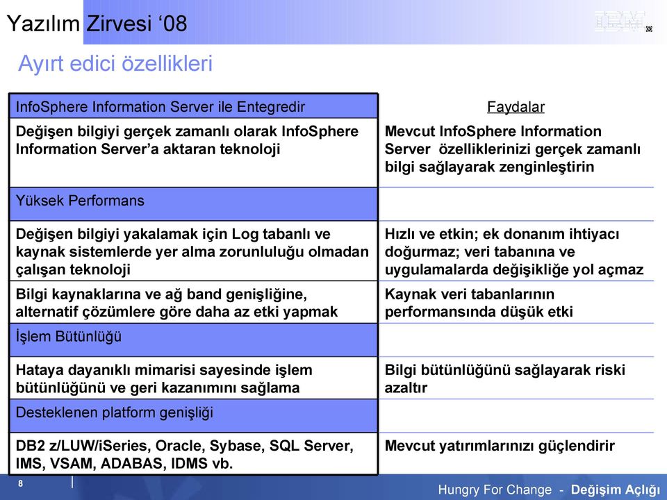 Hızlı ve etkin; ek donanım ihtiyacı doğurmaz; veri tabanına ve uygulamalarda değişikliğe yol açmaz Bilgi kaynaklarına ve ağ band genişliğine, alternatif çözümlere göre daha az etki yapmak Kaynak veri