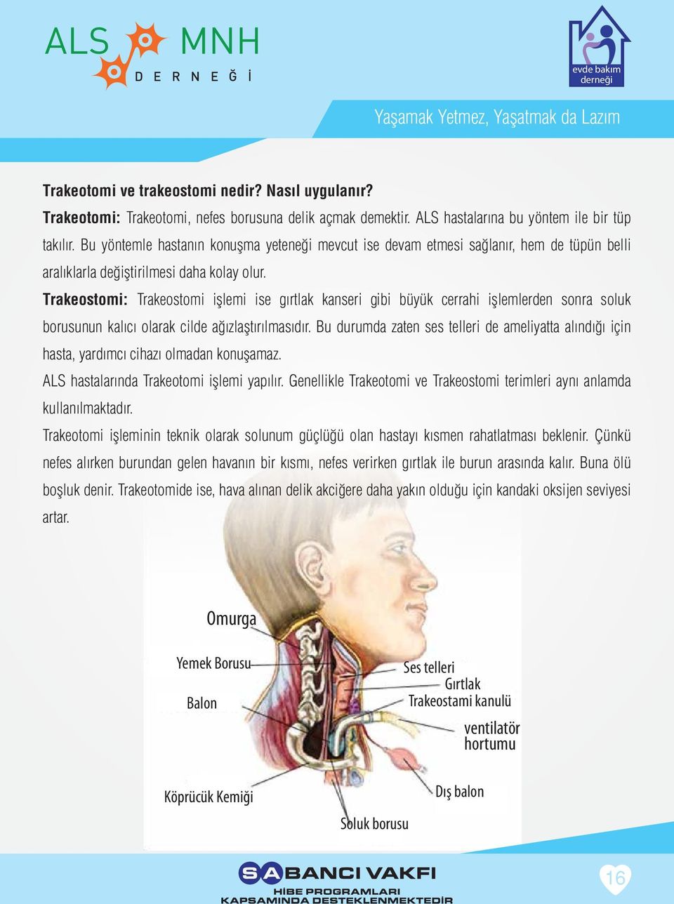 Trakeostomi: Trakeostomi işlemi ise gırtlak kanseri gibi büyük cerrahi işlemlerden sonra soluk borusunun kalıcı olarak cilde ağızlaştırılmasıdır.