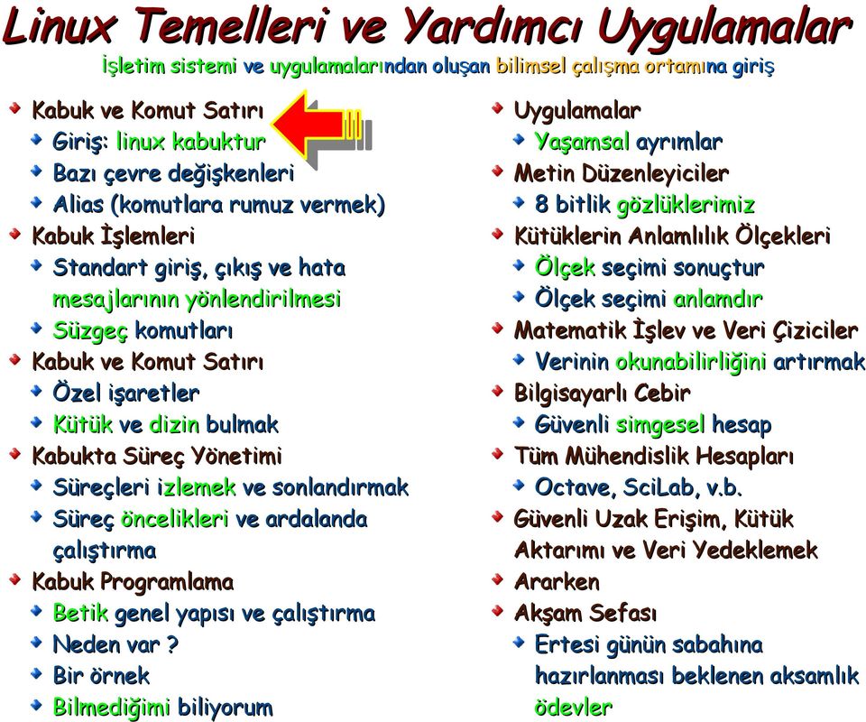 izlemek ve sonlandırmak Süreç öncelikleri ve ardalanda çalıştırma Kabuk Programlama Betik genel yapısı ve çalıştırma Neden var?