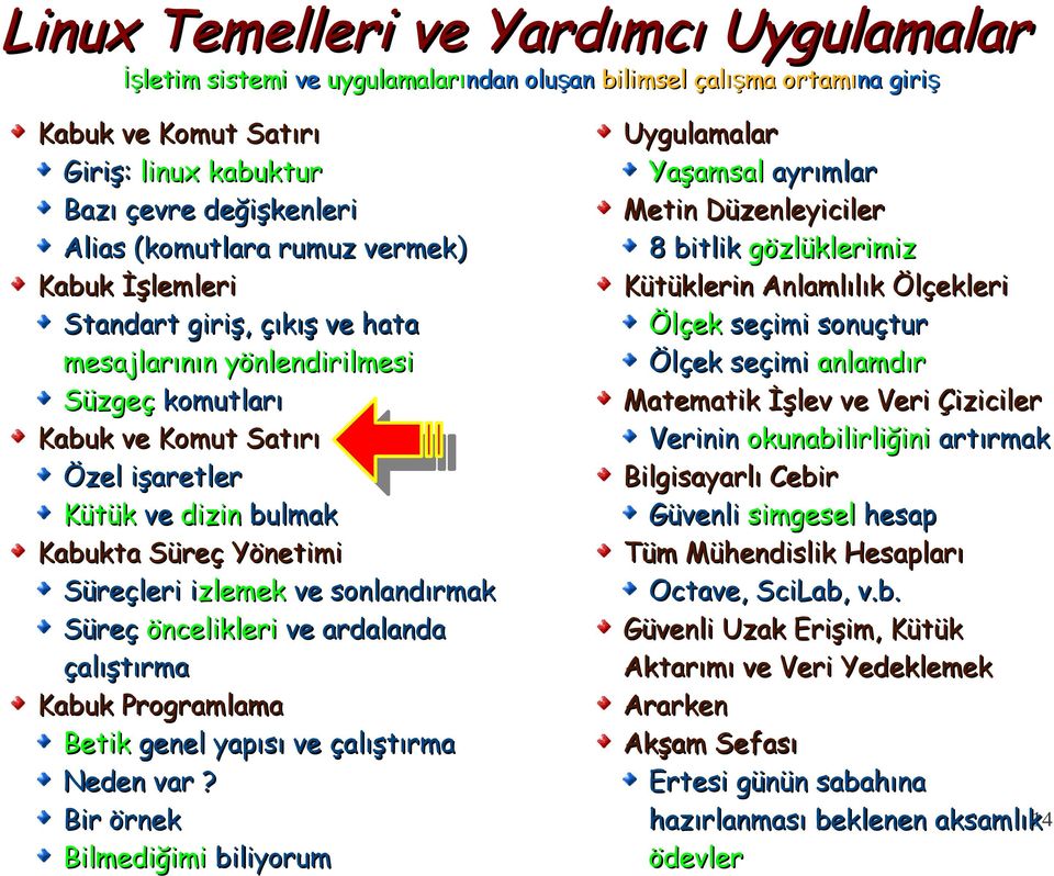 izlemek ve sonlandırmak Süreç öncelikleri ve ardalanda çalıştırma Kabuk Programlama Betik genel yapısı ve çalıştırma Neden var?