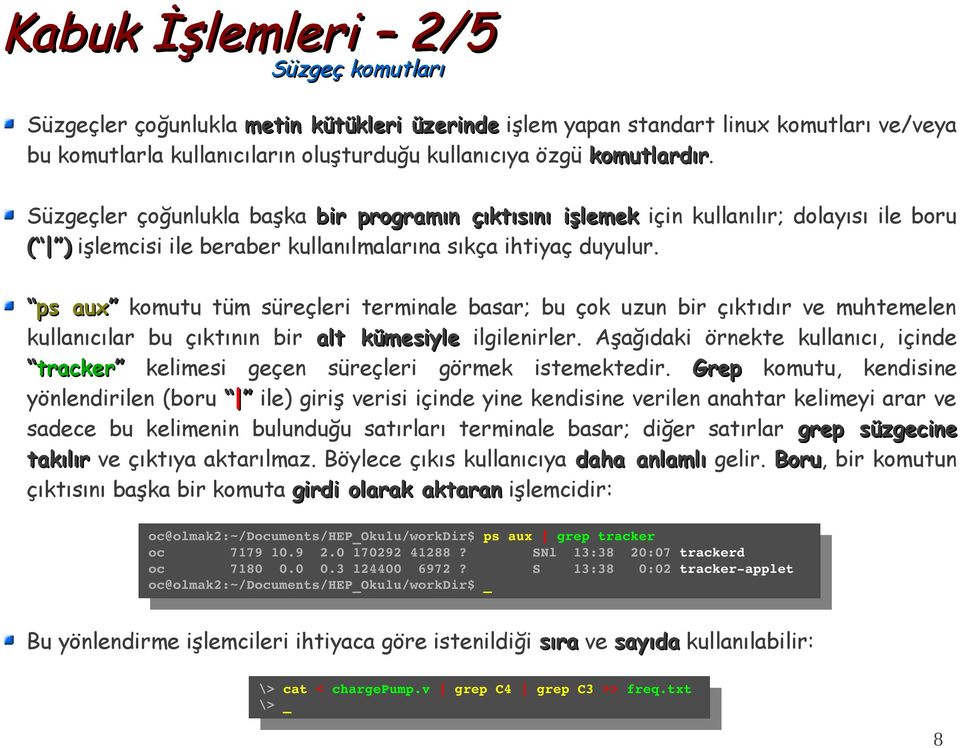 ps aux komutu tüm süreçleri terminale basar; bu çok uzun bir çıktıdır ve muhtemelen kullanıcılar bu çıktının bir alt kümesiyle ilgilenirler.