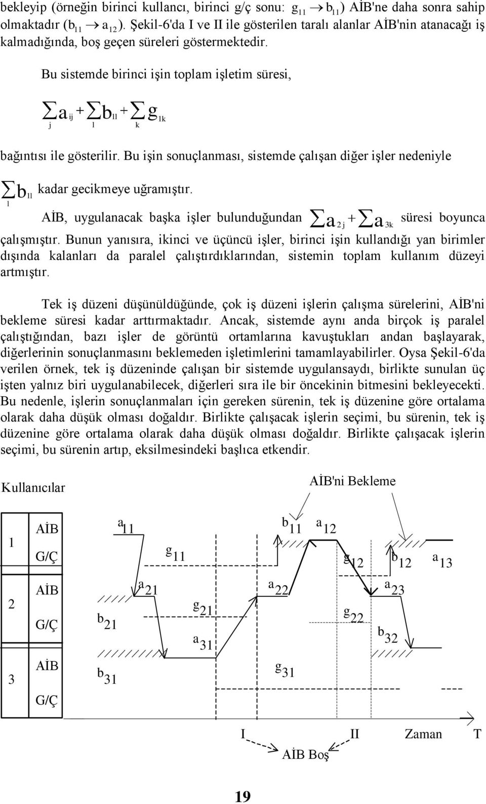 Bu sistemde birinci iģin toplam iģletim süresi, j a b g ij 1l 1k l k bağıntısı ile gösterilir. Bu iģin sonuçlanması, sistemde çalıģan diğer iģler nedeniyle l b 1l kadar gecikmeye uğramıģtır.