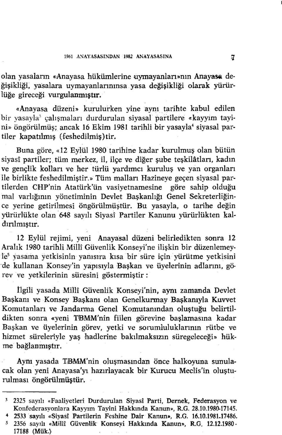 tarihte kabul edilen bir yasayla 3 çalışmaları durdurulan siyasal partilere «kayyim tayini» öngörülmüş; ancak 16 Ekim 1981 tarihli bir yasayla 4 siyasal partiler kapatılmış (feshedilmiş)tir.