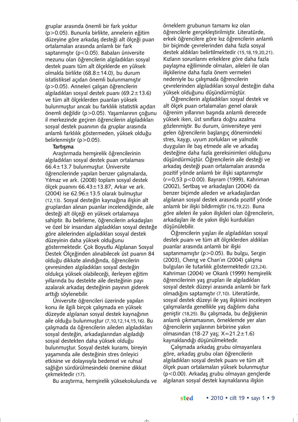 6) ve tüm alt ölçeklerden puanları yüksek bulunmuştur ancak bu farklılık istatistik açıdan önemli değildir (p>0.05).