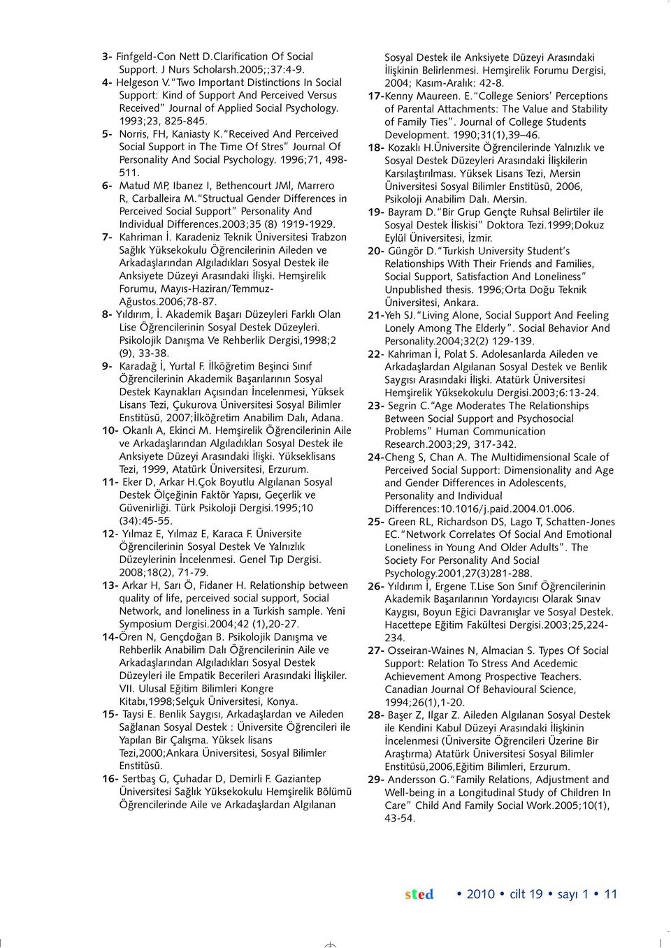 Received And Perceived Social Support in The Time Of Stres Journal Of Personality And Social Psychology. 1996;71, 498-511. 6- Matud MP, Ibanez I, Bethencourt JMl, Marrero R, Carballeira M.