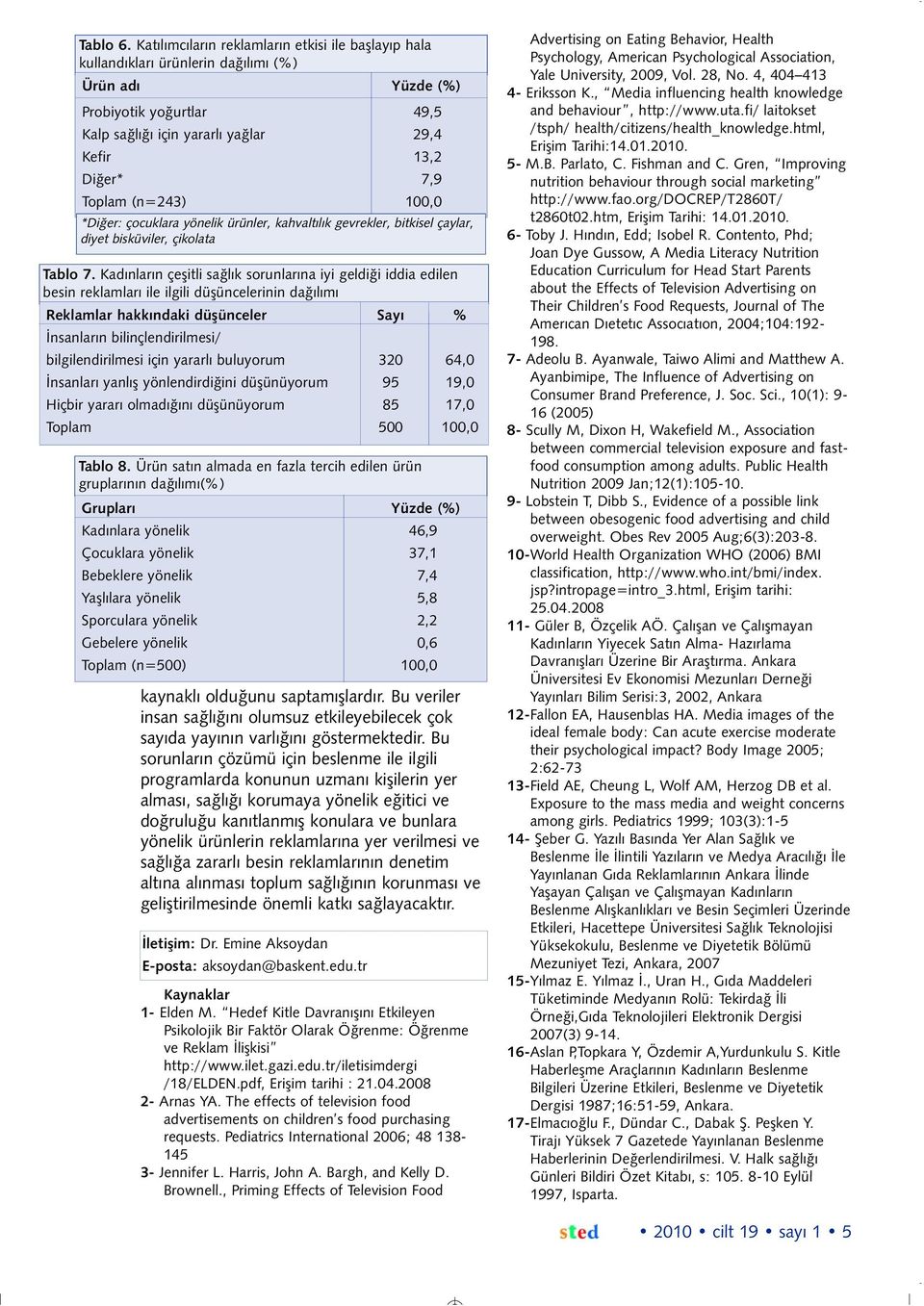 Toplam (n=243) 100,0 *Diğer: çocuklara yönelik ürünler, kahvaltılık gevrekler, bitkisel çaylar, diyet bisküviler, çikolata Tablo 7.