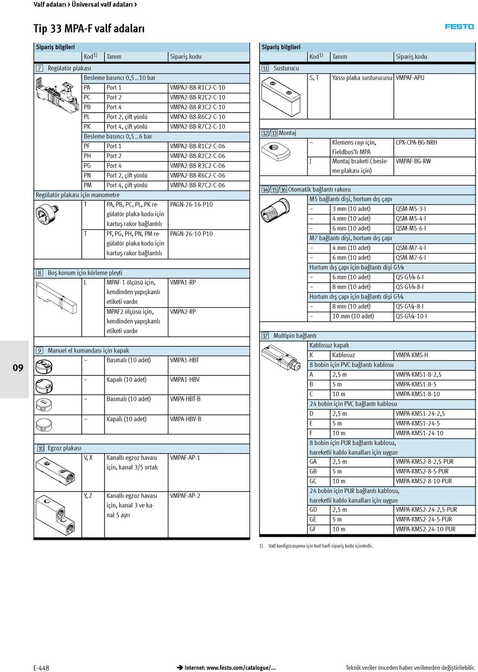 VMPA2-B8-R6C2-C-06 PM Port 4, çift yönlü VMPA2-B8-R7C2-C-06 Regülatör plakası için manometre T PA,PB,PC,PL,PKregülatör plaka kodu için kartuș rakor bağlantılı PAGN-26-16-P10 T PF, PG, PH, PN, PM