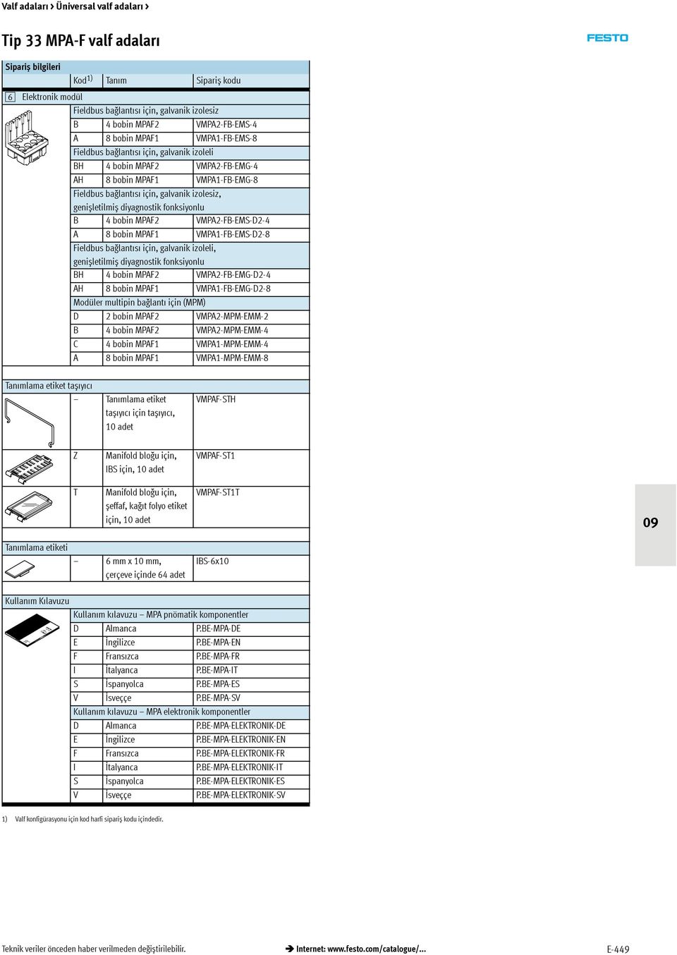 VMPA1-FB-EMS-D2-8 Fieldbus bağlantısı için, galvanik izoleli, genișletilmiș diyagnostik fonksiyonlu BH 4bobinMPAF2 VMPA2-FB-EMG-D2-4 AH 8bobinMPAF1 VMPA1-FB-EMG-D2-8 Modüler multipin bağlantı için