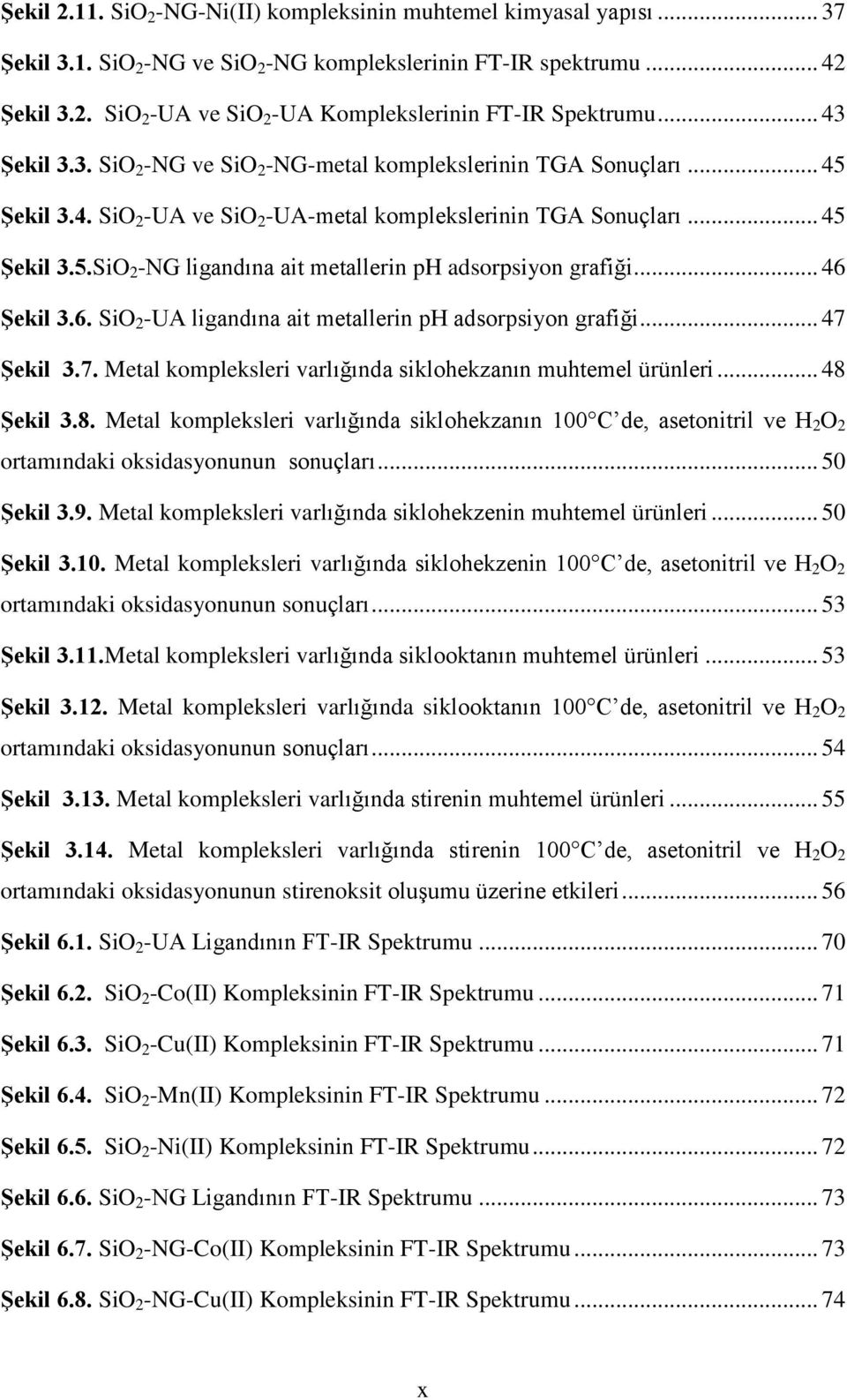 .. 46 Şekil 3.6. SiO 2 -UA ligandına ait metallerin ph adsorpsiyon grafiği... 47 Şekil 3.7. Metal kompleksleri varlığında siklohekzanın muhtemel ürünleri... 48 