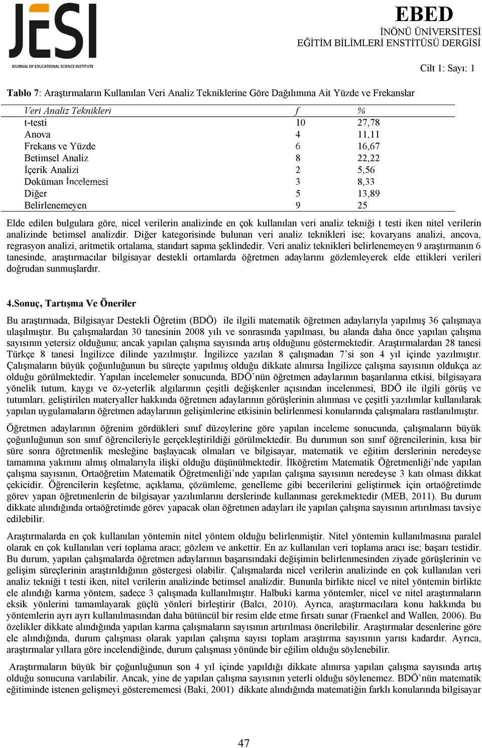 nitel verilerin analizinde betimsel analizdir. Diğer kategorisinde bulunan veri analiz teknikleri ise; kovaryans analizi, ancova, regrasyon analizi, aritmetik ortalama, standart sapma şeklindedir.