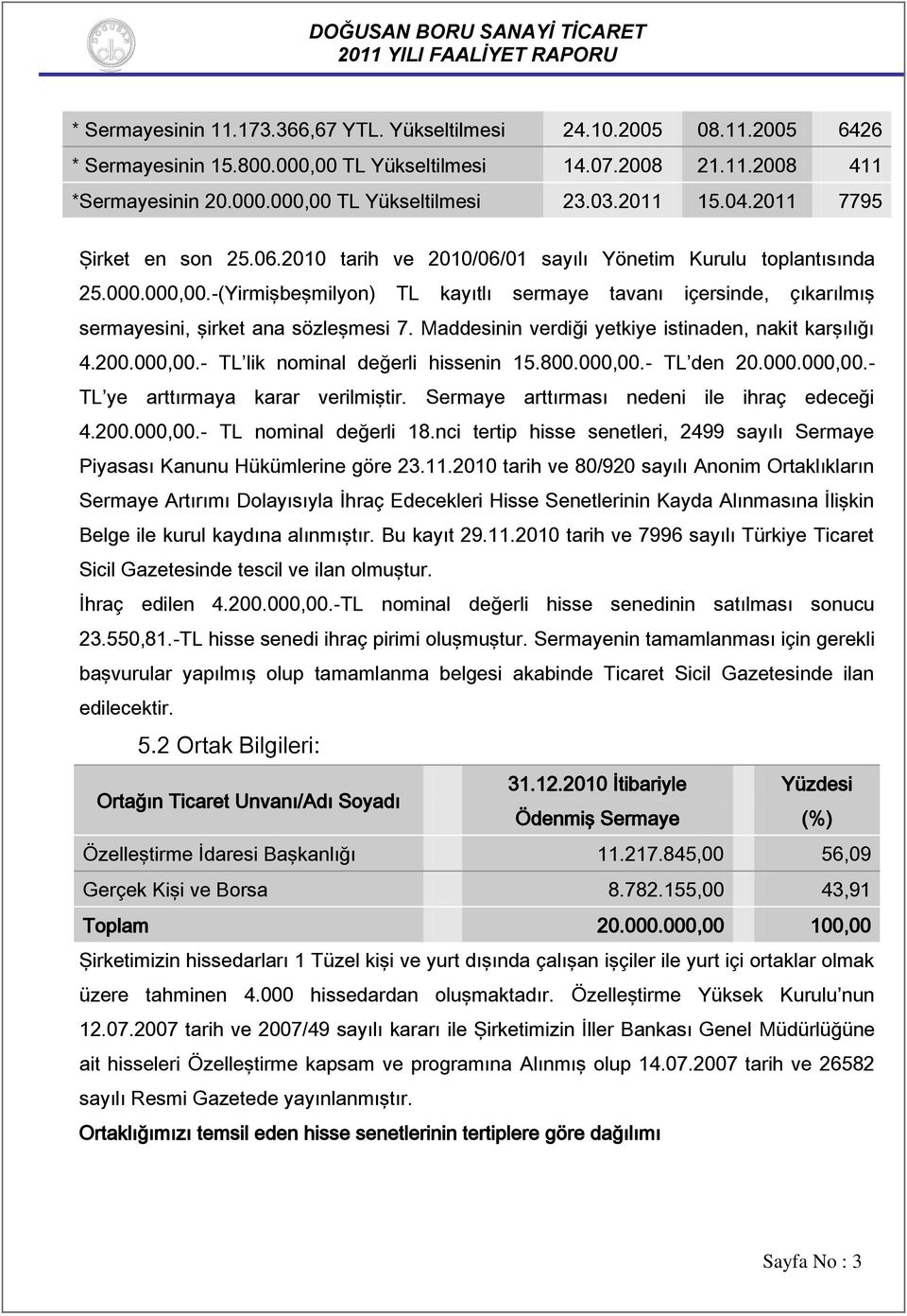 -(Yirmişbeşmilyon) TL kayıtlı sermaye tavanı içersinde, çıkarılmış sermayesini, şirket ana sözleşmesi 7. Maddesinin verdiği yetkiye istinaden, nakit karşılığı 4.200.000,00.