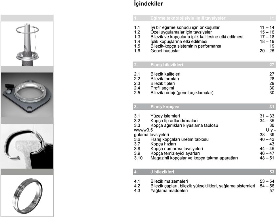 1 Bilezik kaliteleri 27 2.2 Bilezik formları 28 2.3 Bilezik tipleri 29 2.4 Profil seçimi 30 2.5 Bilezik rodajı (genel açıklamalar) 30 3. Flanş kopçası 31 3.1 Yüzey işlemleri 31 33 3.