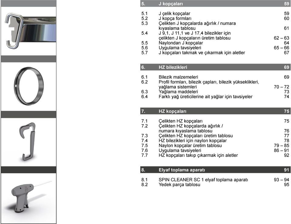HZ bilezikleri 69 6.1 Bilezik malzemeleri 69 6.2 Profil formları, bilezik çapları, bilezik yükseklikleri, yağlama sistemleri 70 72 6.3 Yağlama maddeleri 73 6.