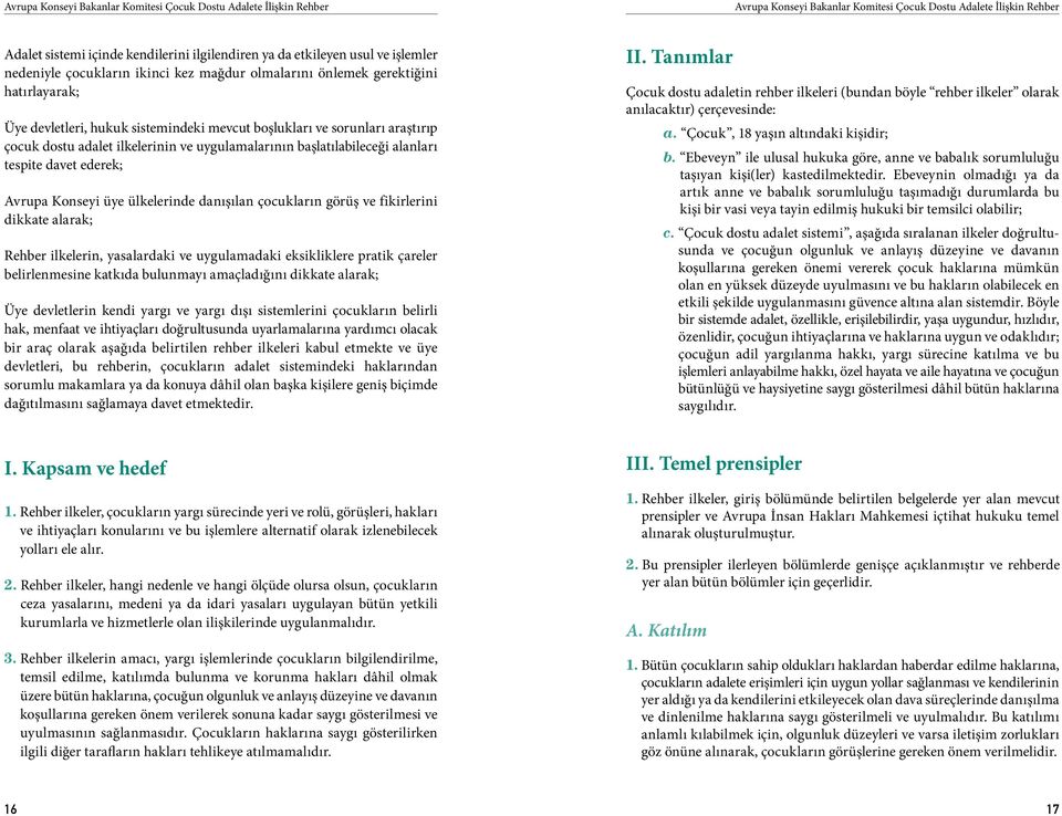 davet ederek; Avrupa Konseyi üye ülkelerinde danışılan çocukların görüş ve fikirlerini dikkate alarak; Rehber ilkelerin, yasalardaki ve uygulamadaki eksikliklere pratik çareler belirlenmesine katkıda