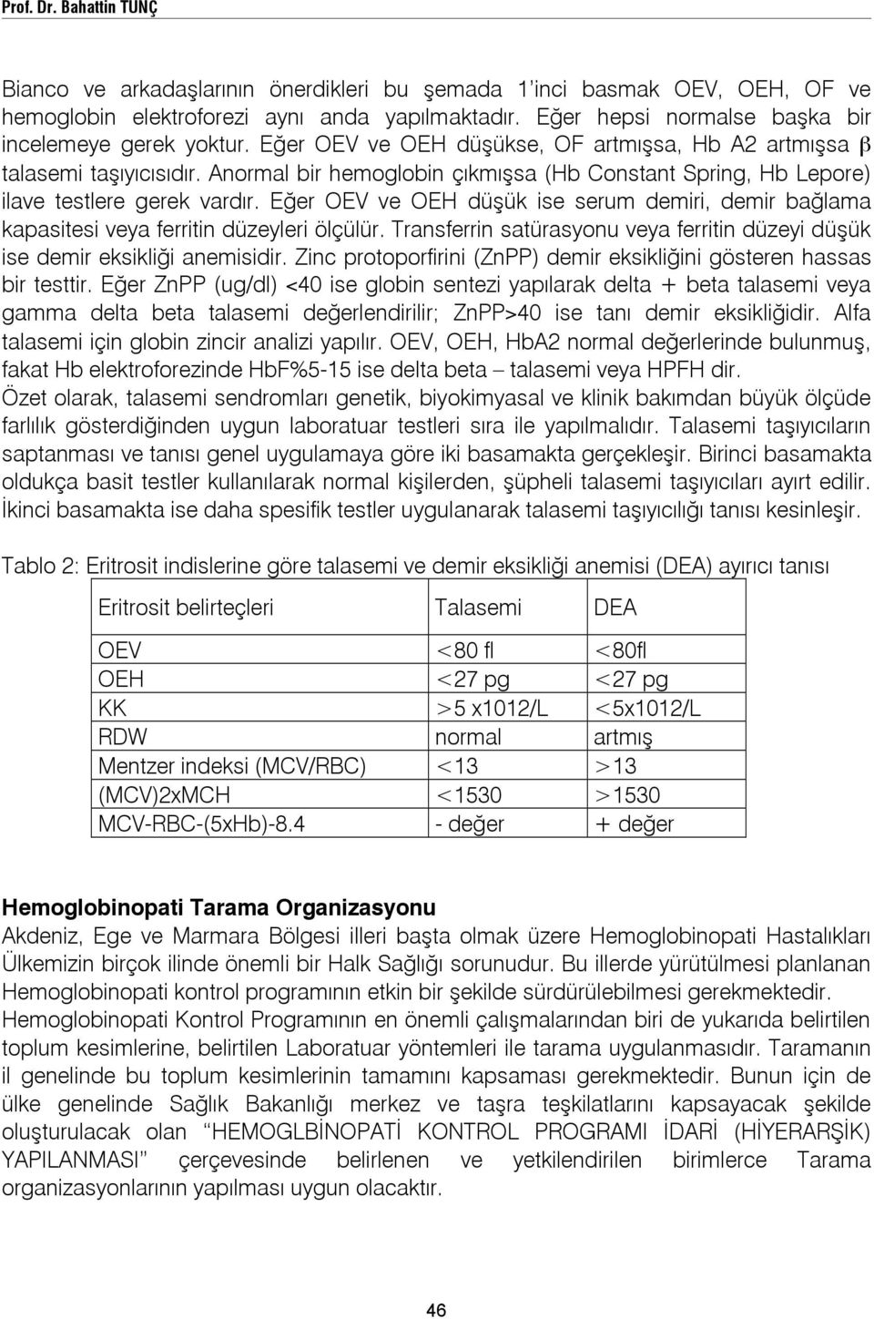 Anormal bir hemoglobin çıkmışsa (Hb Constant Spring, Hb Lepore) ilave testlere gerek vardır. Eğer OEV ve OEH düşük ise serum demiri, demir bağlama kapasitesi veya ferritin düzeyleri ölçülür.