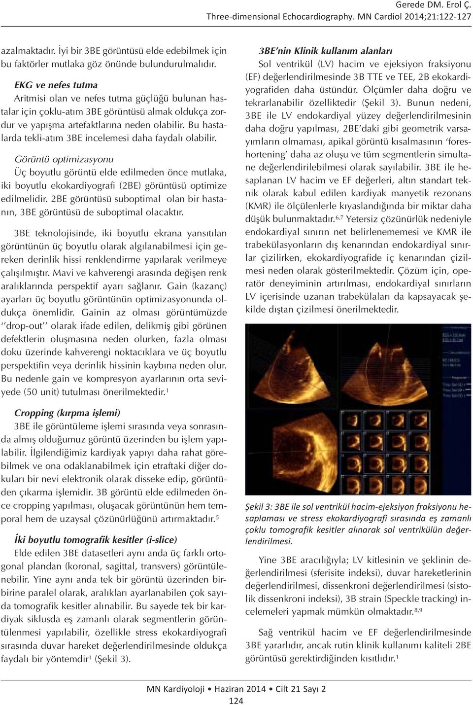 Bu hastalarda tekli-atım 3BE incelemesi daha faydalı olabilir. Görüntü optimizasyonu Üç boyutlu görüntü elde edilmeden önce mutlaka, iki boyutlu ekokardiyografi (2BE) görüntüsü optimize edilmelidir.