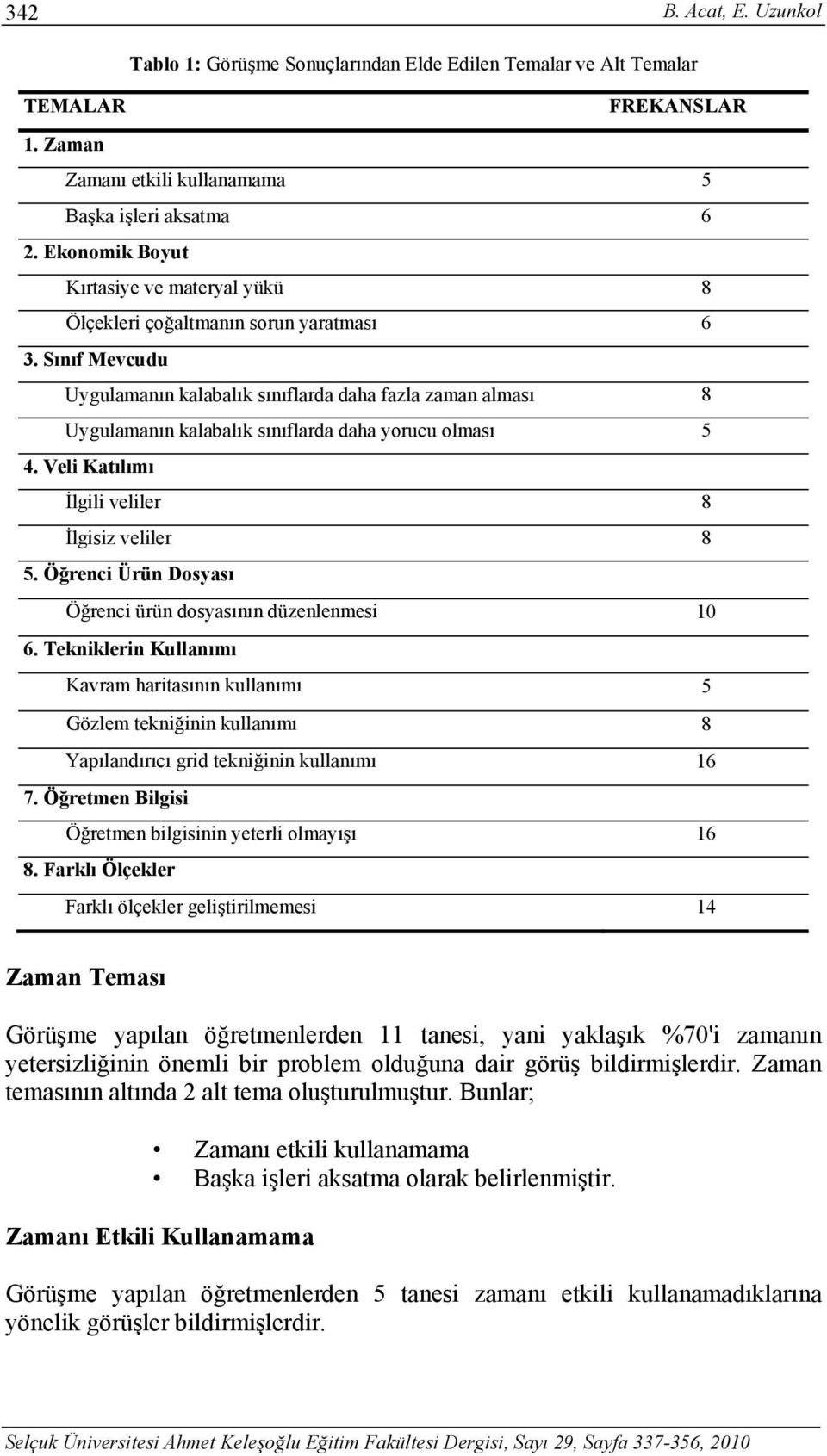 Sınıf Mevcudu Uygulamanın kalabalık sınıflarda daha fazla zaman alması 8 Uygulamanın kalabalık sınıflarda daha yorucu olması 5 4. Veli Katılımı İlgili veliler 8 İlgisiz veliler 8 5.