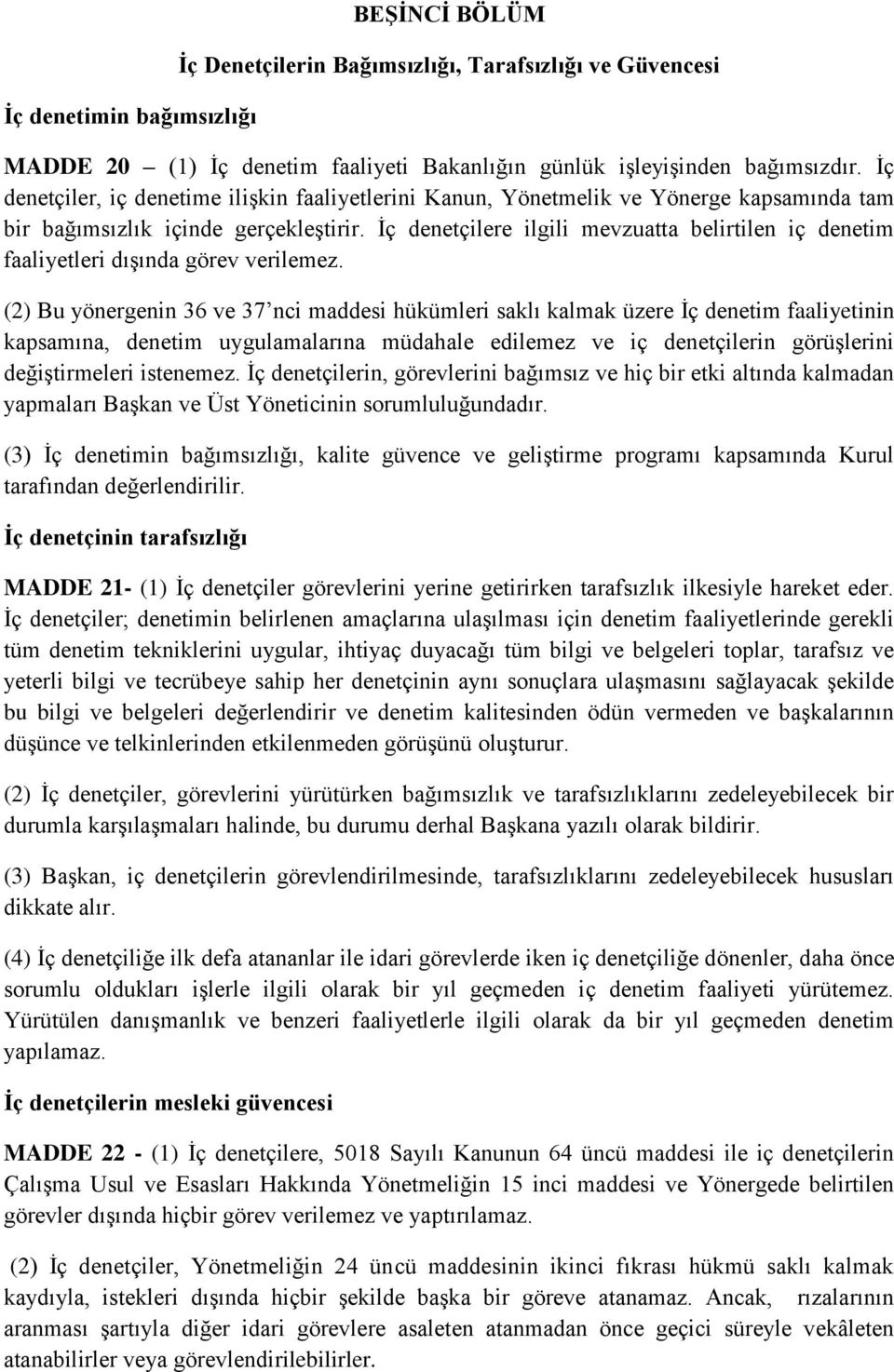 İç denetçilere ilgili mevzuatta belirtilen iç denetim faaliyetleri dışında görev verilemez.