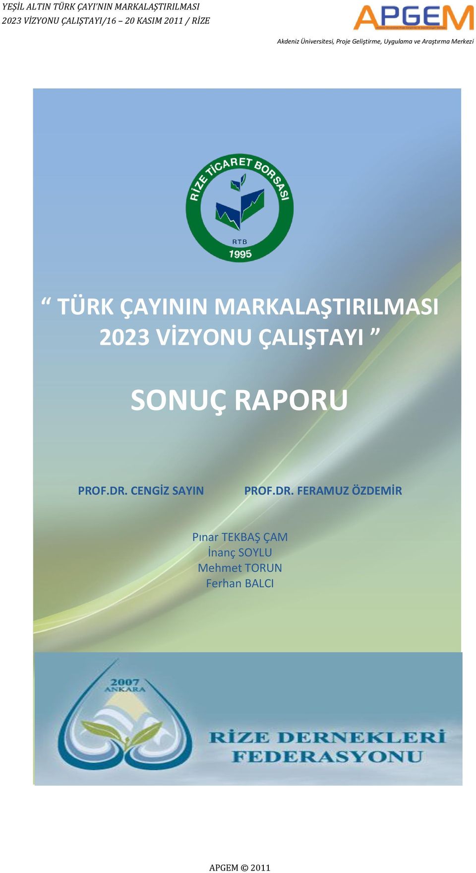 2023 VİZYONU ÇALIŞTAYI SONUÇ RAPORU PROF.DR. CENGİZ SAYIN PROF.