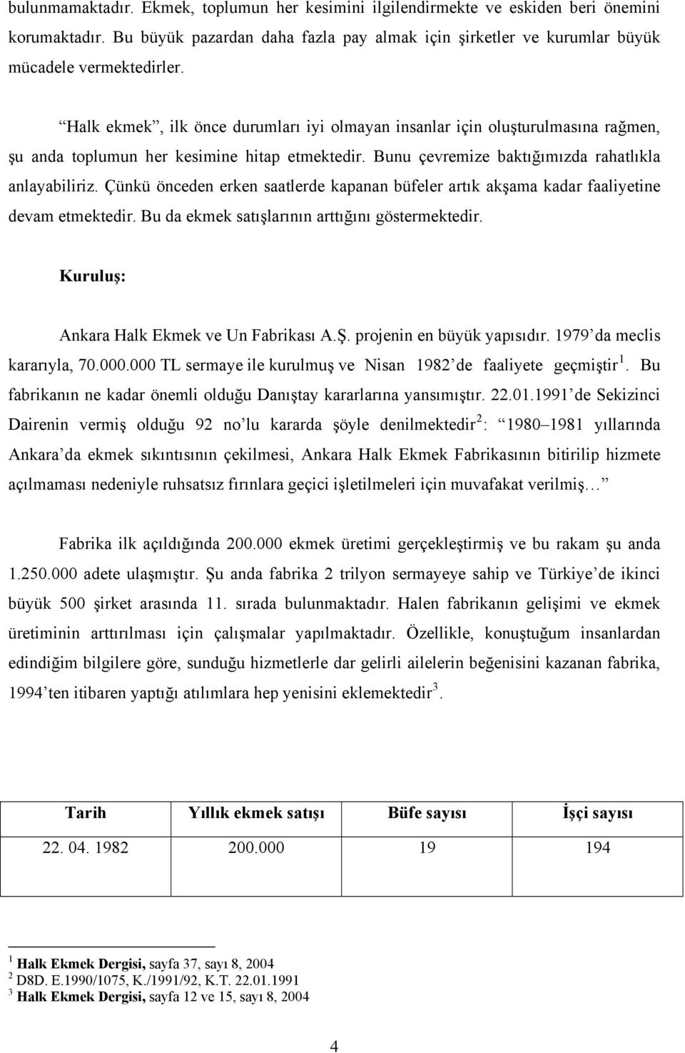 Çünkü önceden erken saatlerde kapanan büfeler artık akşama kadar faaliyetine devam etmektedir. Bu da ekmek satışlarının arttığını göstermektedir. Kuruluş: Ankara Halk Ekmek ve Un Fabrikası A.Ş.