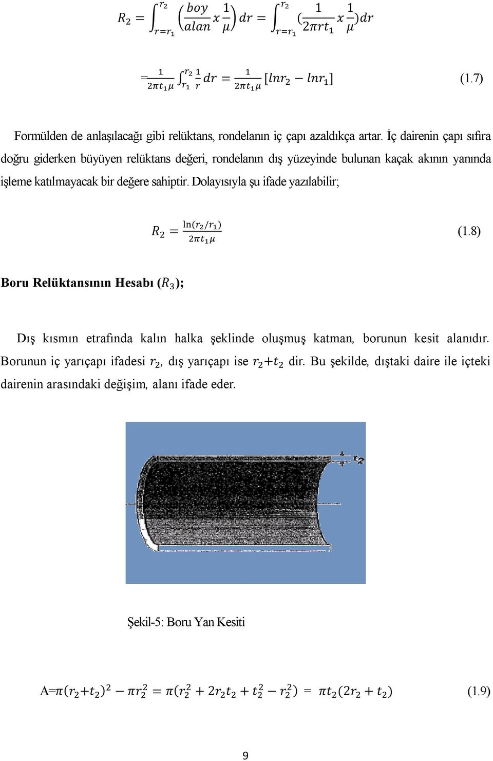 Dolayısıyla şu ifade yazılabilir; R = ( / ) (1.8) Boru Relüktansının Hesabı (R ); Dış kısmın etrafında kalın halka şeklinde oluşmuş katman, borunun kesit alanıdır.