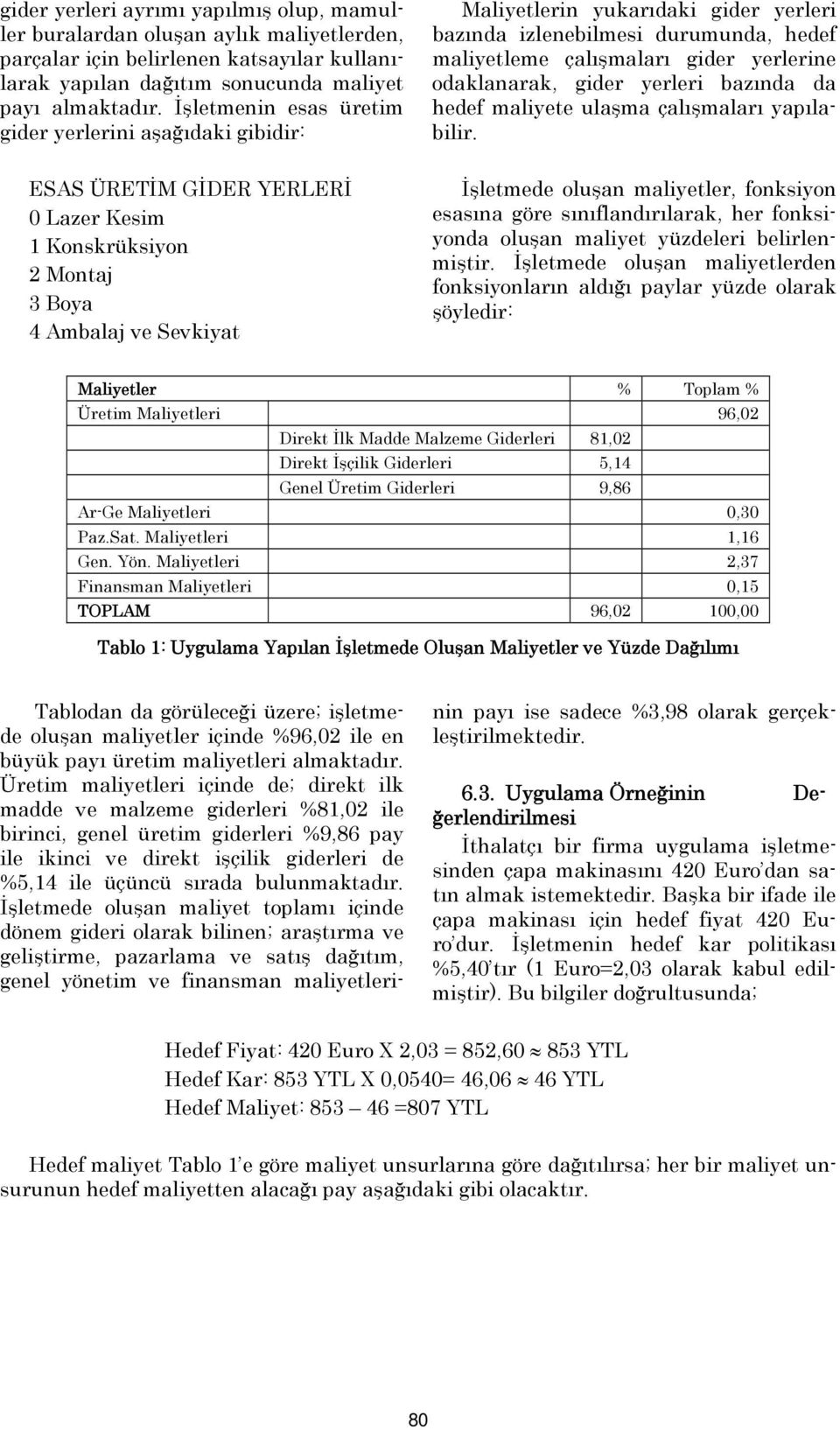 yerleri bazında da hedef maliyete ulaşma çalışmaları yapılabilir.