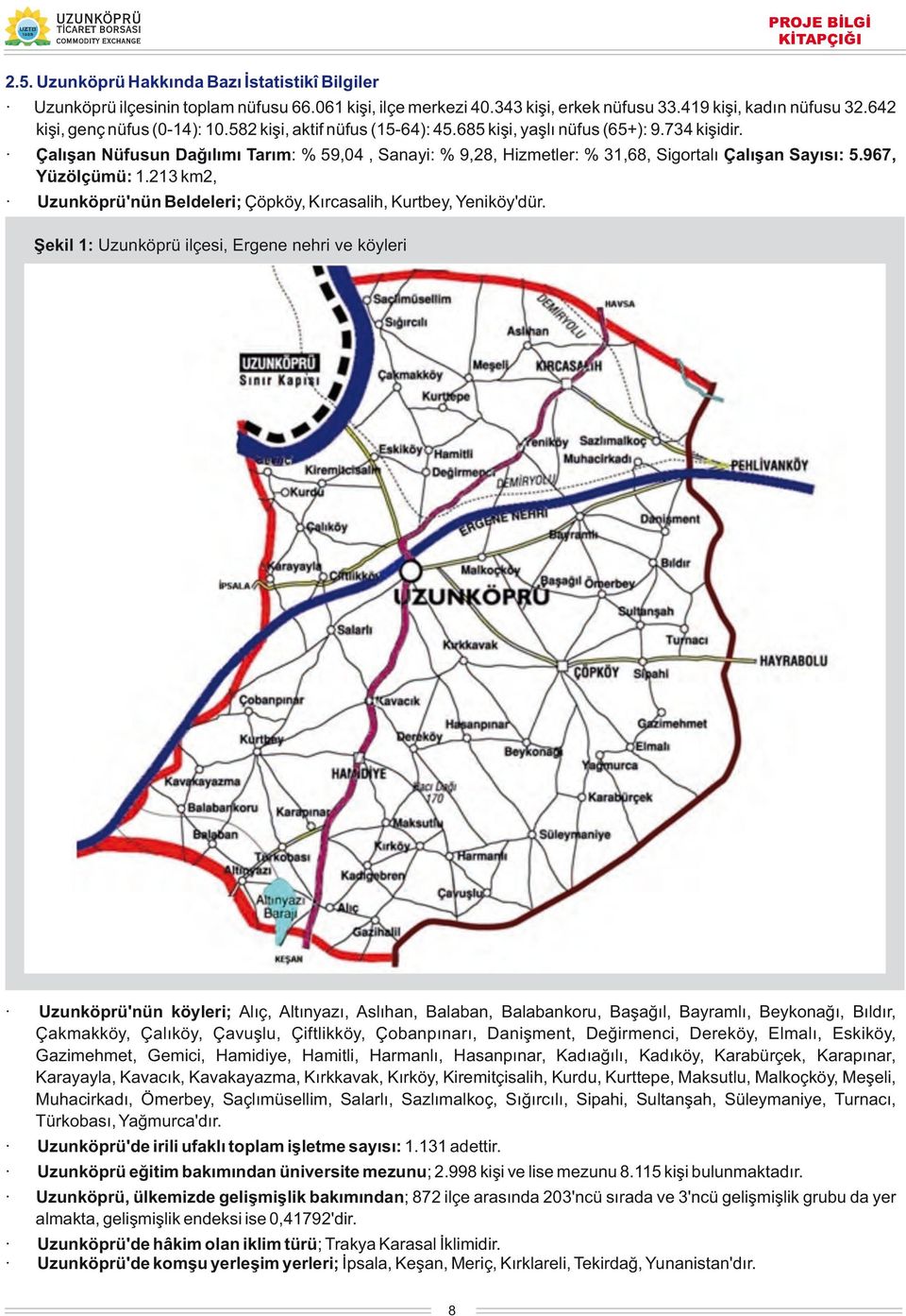 967, Yüzölçümü: 1.213 km2, Uzunköprü'nün Beldeleri; Çöpköy, Kırcasalih, Kurtbey, Yeniköy'dür.