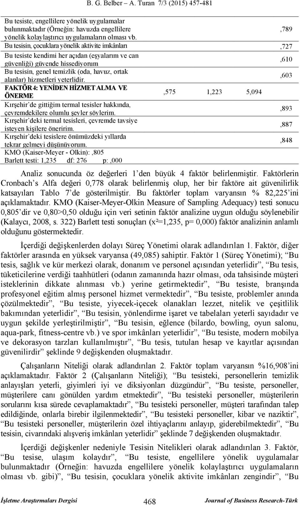 hizmetleri yeterlidir. FAKTÖR 4: YENİDEN HİZMET ALMA VE ÖNERME Kırşehir de gittiğim termal tesisler hakkında, çevremdekilere olumlu şeyler söylerim.