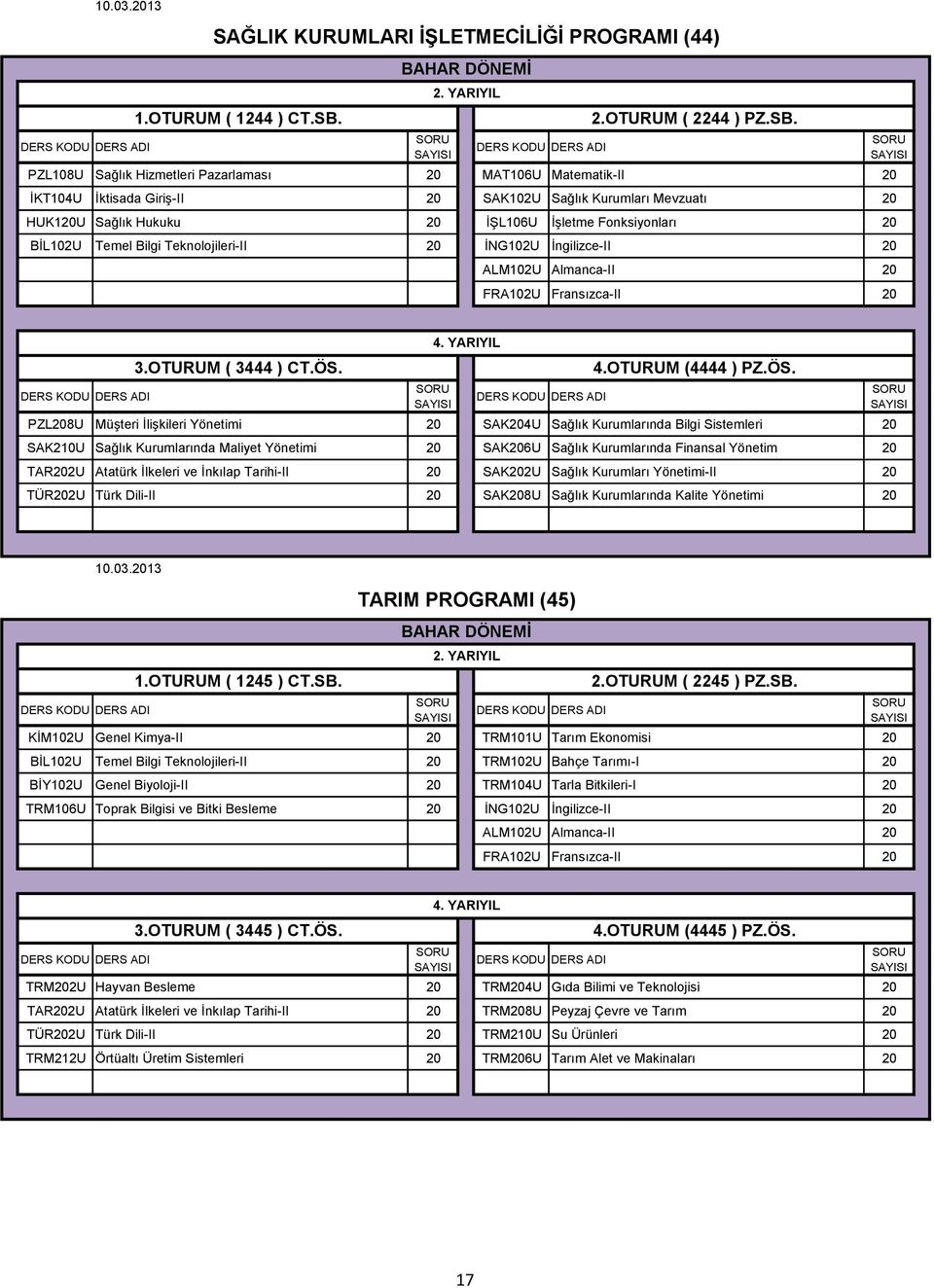 PZL108U Sağlık Hizmetleri Pazarlaması 20 MAT106U Matematik-II 20 İKT104U İktisada Giriş-II 20 SAK102U Sağlık Kurumları Mevzuatı 20 HUK120U Sağlık Hukuku 20 İŞL106U İşletme Fonksiyonları 20 3.
