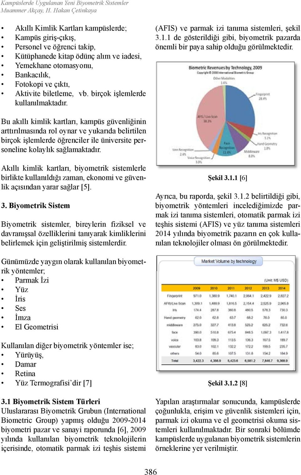 Aktivite biletleme, vb. birçok işlemlerde kullanılmaktadır. (AFIS) ve parmak izi tanıma sistemleri, şekil 3.1.1 de gösterildiği gibi, biyometrik pazarda önemli bir paya sahip olduğu görülmektedir.