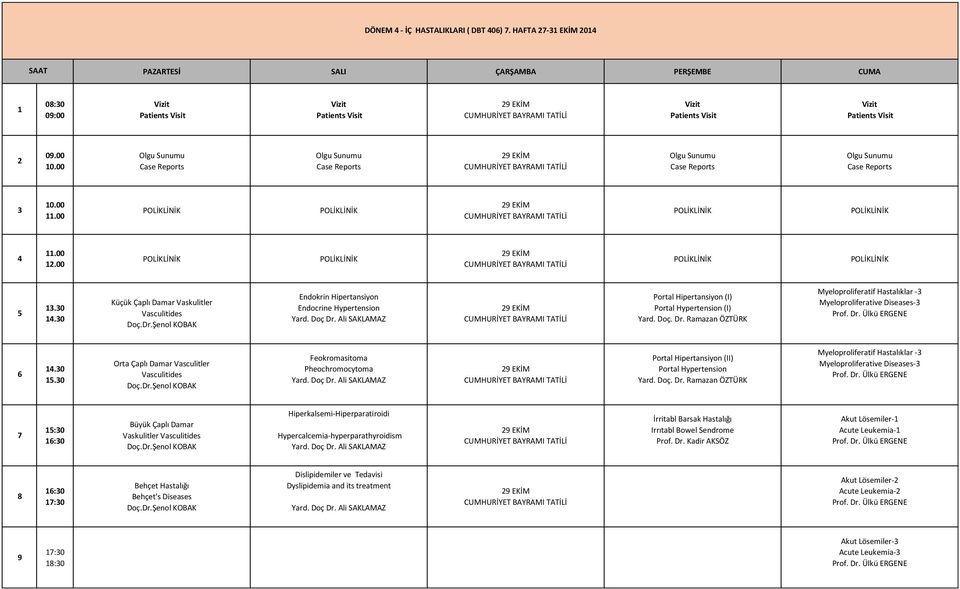 Diseases- Orta Çaplı Damar Vasculitler Vasculitides Feokromasitoma Pheochromocytoma EKİM Portal Hipertansiyon (II) Portal Hypertension Myeloproliferatif Hastalıklar - Myeloproliferative Diseases- :0