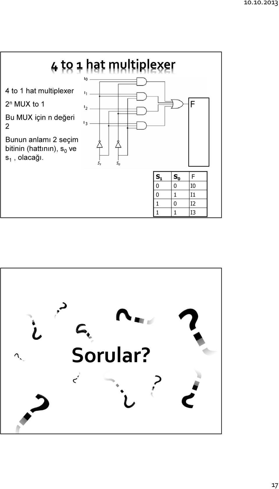 seçim bitinin (hattının), s 0 ve s 1, olacağı.