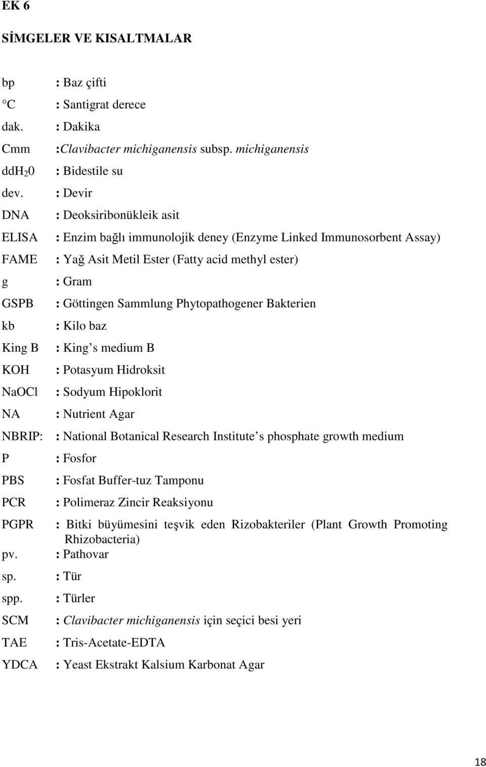 Phytopathogener Bakterien kb : Kilo baz King B : King s medium B KOH : Potasyum Hidroksit NaOCl : Sodyum Hipoklorit NA : Nutrient Agar NBRIP: : National Botanical Research Institute s phosphate