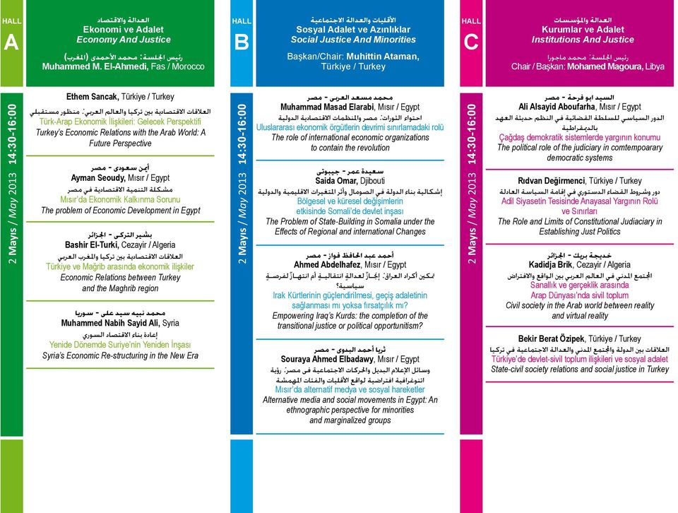 El-Ahmedi, Fas / Morocco Başkan/Chair: Muhittin Ataman, Türkiye / العدالة واملؤسسات Kurumlar ve Adalet Institutions And Justice رئيس اجللسة: محمد ماجورا Chair / Başkan: Mohamed Magoura, Libya 2 Mayıs