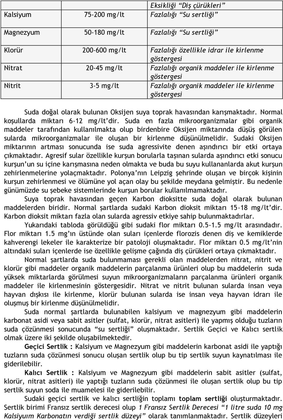 Normal koşullarda miktarı 6-12 mg/lt dir.