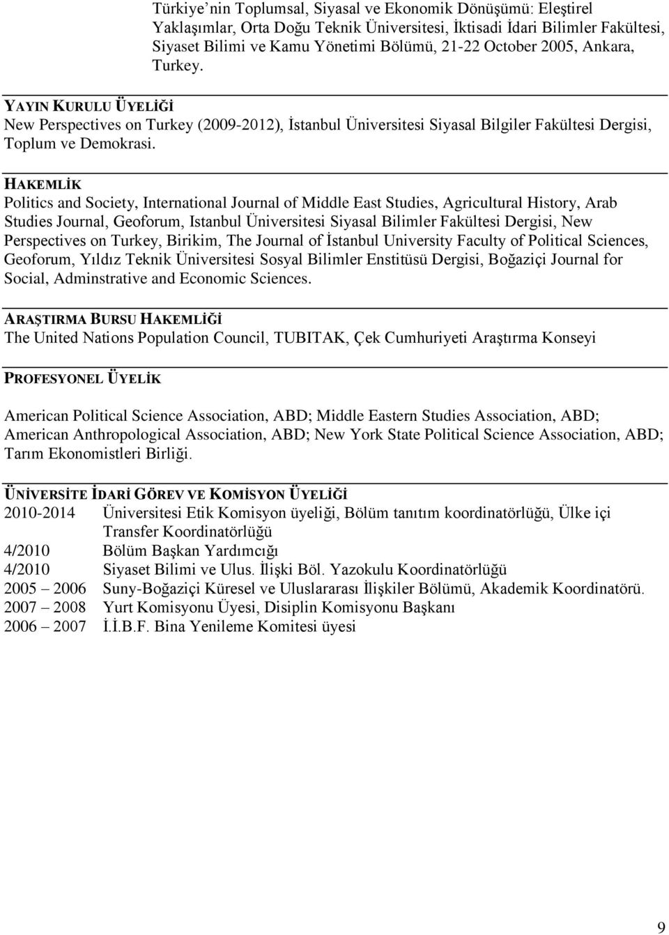 HAKEMLİK Politics and Society, International Journal of Middle East Studies, Agricultural History, Arab Studies Journal, Geoforum, Istanbul Üniversitesi Siyasal Bilimler Fakültesi Dergisi, New