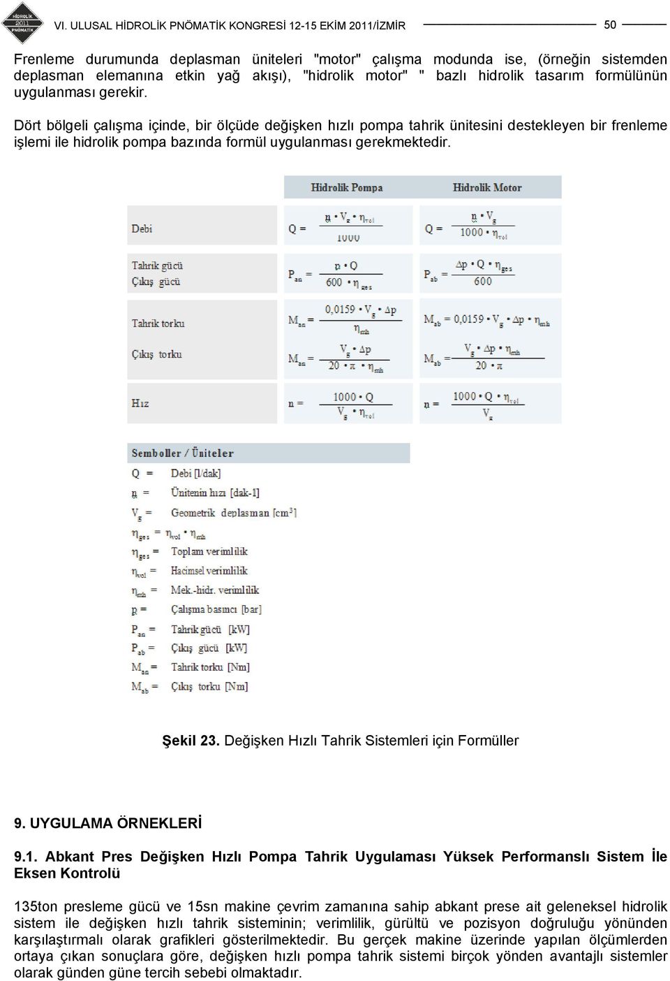 Değişken Hızlı Tahrik Sistemleri için Formüller 9. UYGULAMA ÖRNEKLERİ 9.1.